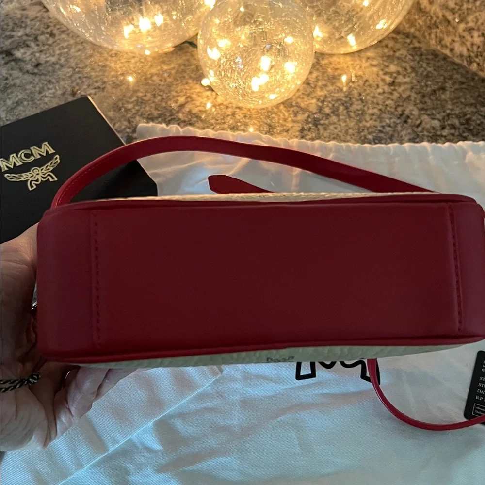 MCM Red and Cream Logo Crossbody Bag & Matching Card Holder